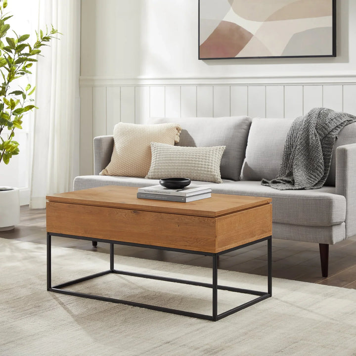 Wood and Metal Lift Top Coffee Table English Oak Madrid