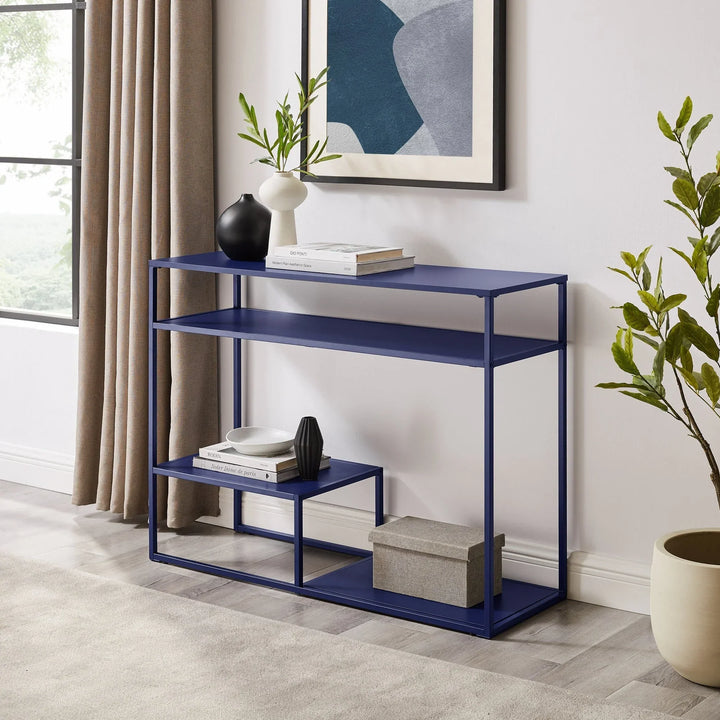 Console Table with Tiered Shelves Blue Kegler