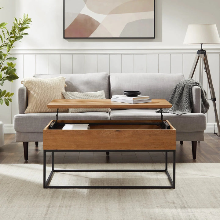 Wood and Metal Lift Top Coffee Table English Oak Madrid