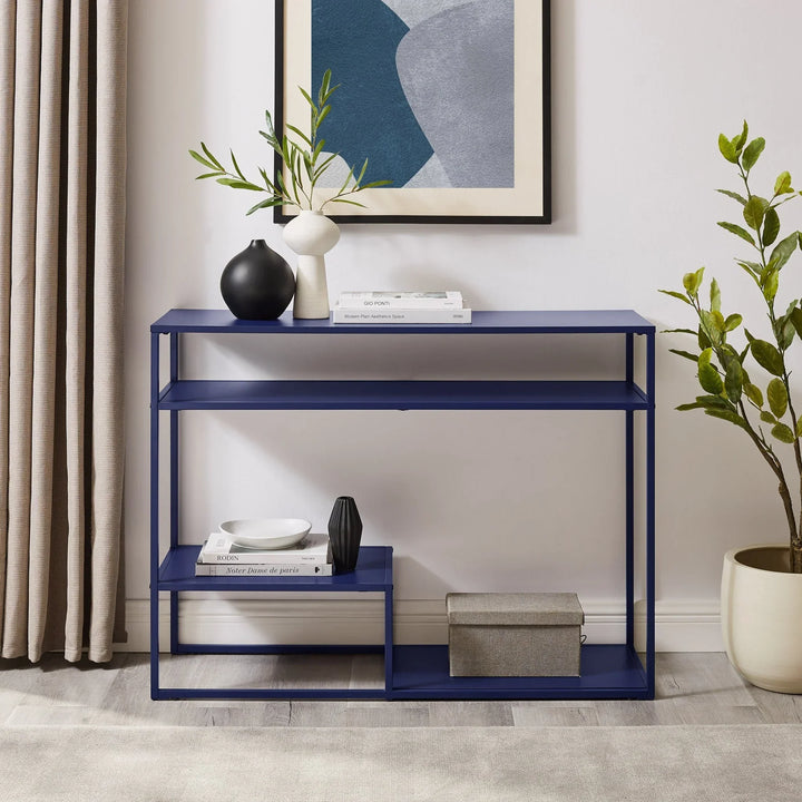 Console Table with Tiered Shelves Blue Kegler