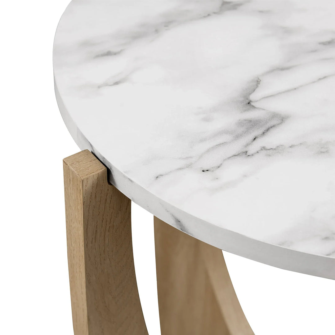 Round Side Table with Open Crossed Arch Base Marble Venux