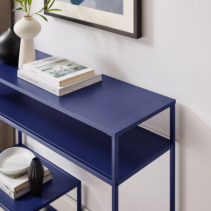 Console Table with Tiered Shelves Blue Kegler