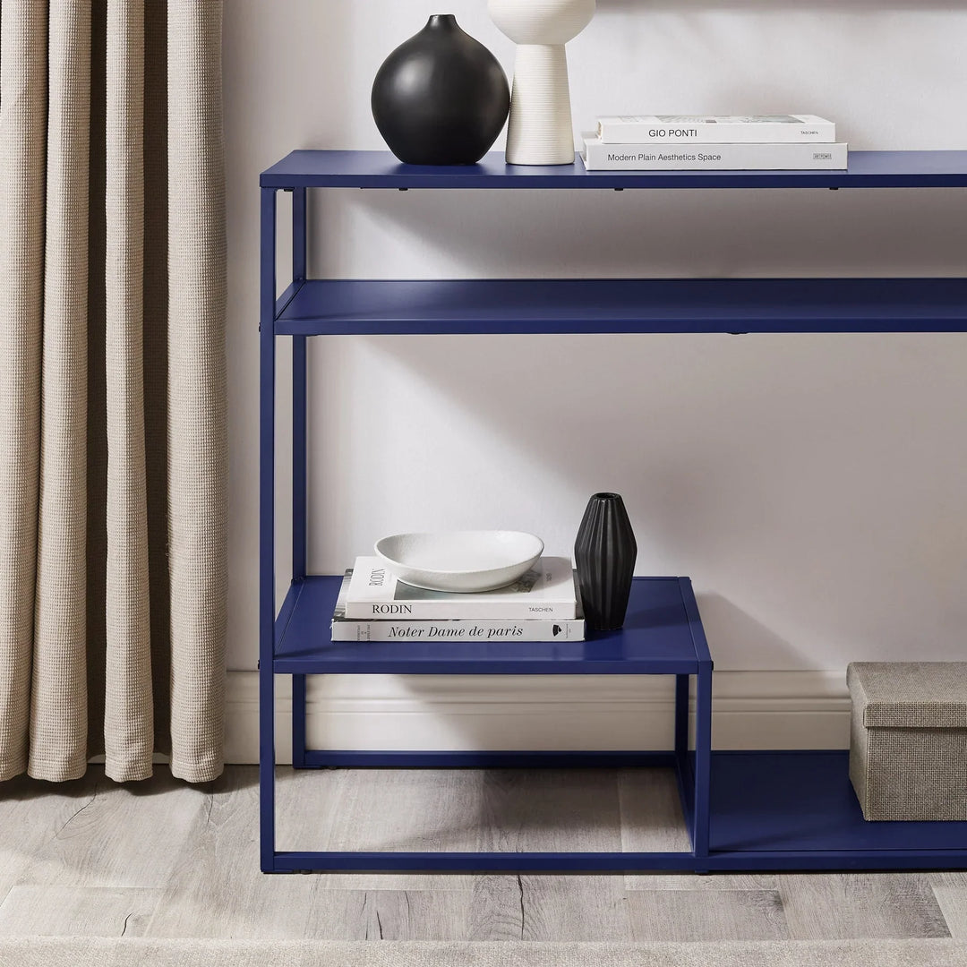 Console Table with Tiered Shelves Blue Kegler