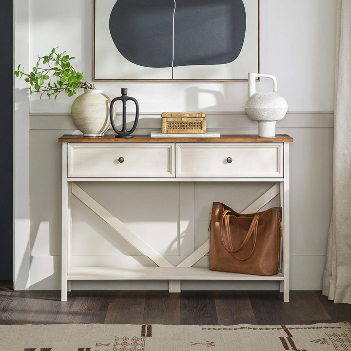 2 Drawer Console Table Rustic Oak/White Antoinette