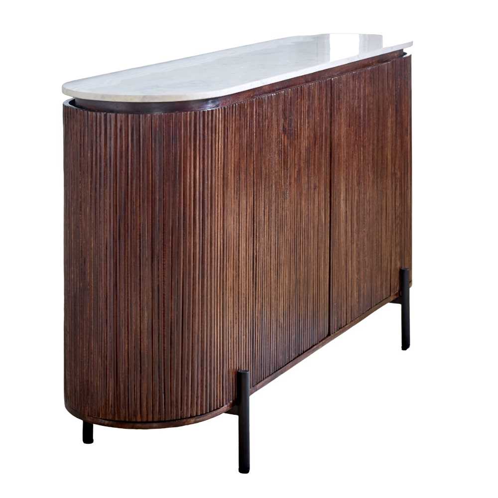 Mango Wood Sideboard With Marble Top & Metal Legs Opal