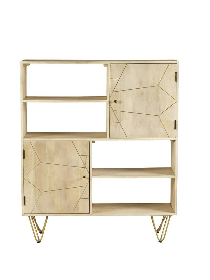 Light Wood Gold Display Cabinet with Storage