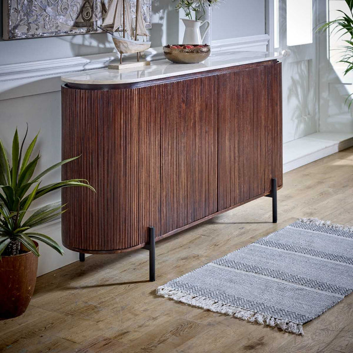 Mango Wood Sideboard With Marble Top & Metal Legs Opal