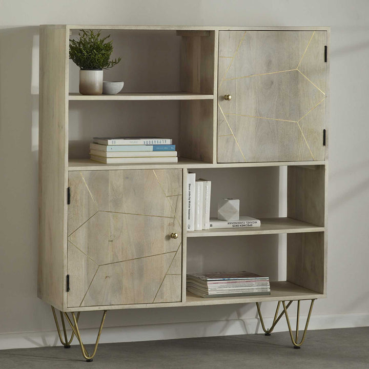 Light Wood Gold Display Cabinet with Storage