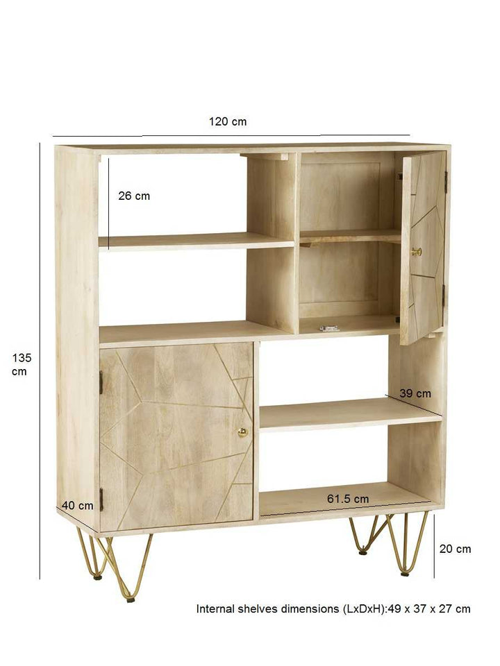 Light Wood Gold Display Cabinet with Storage