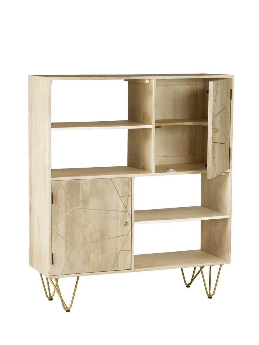 Light Wood Gold Display Cabinet with Storage