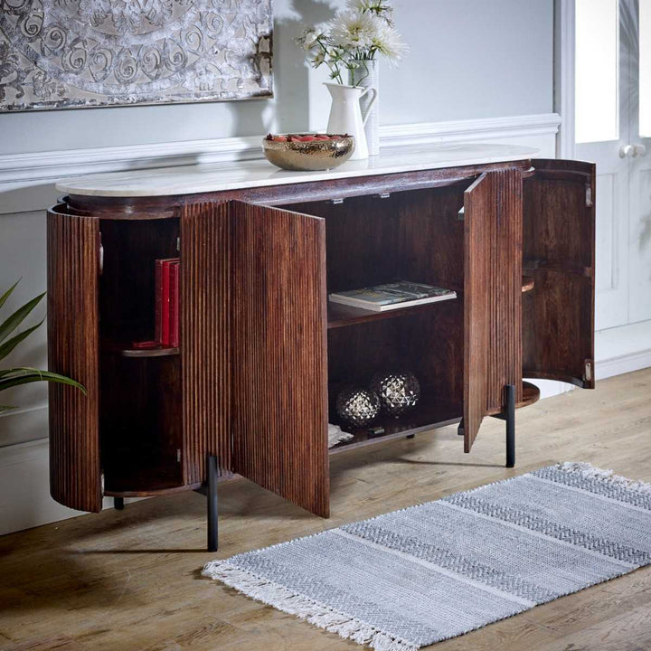 Mango Wood Sideboard With Marble Top & Metal Legs Opal