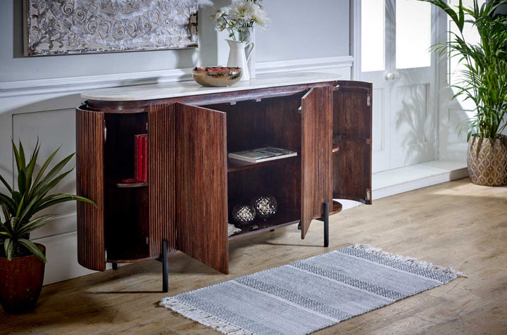 Mango Wood Sideboard With Marble Top & Metal Legs Opal