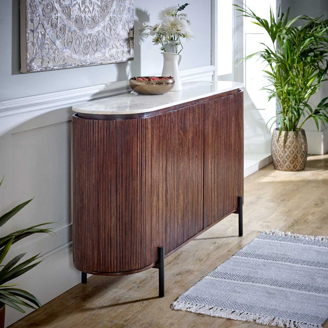 Mango Wood Sideboard With Marble Top & Metal Legs Opal