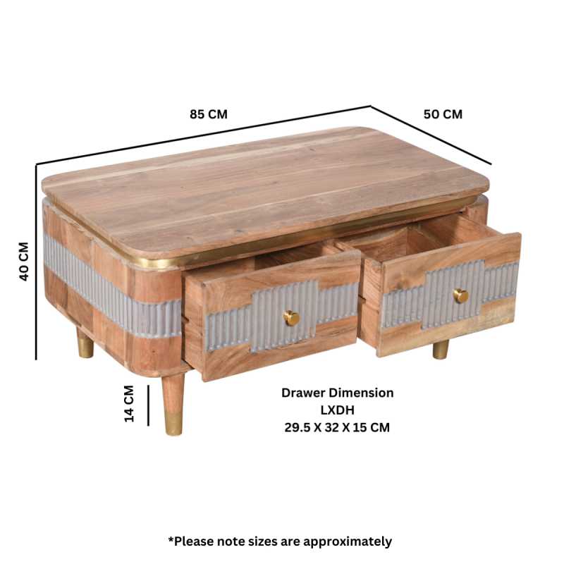 Wilton Acacia Wood 2 Drawers Coffee Table