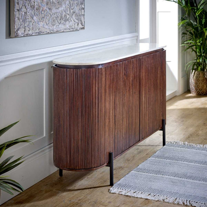 Mango Wood Sideboard With Marble Top & Metal Legs Opal