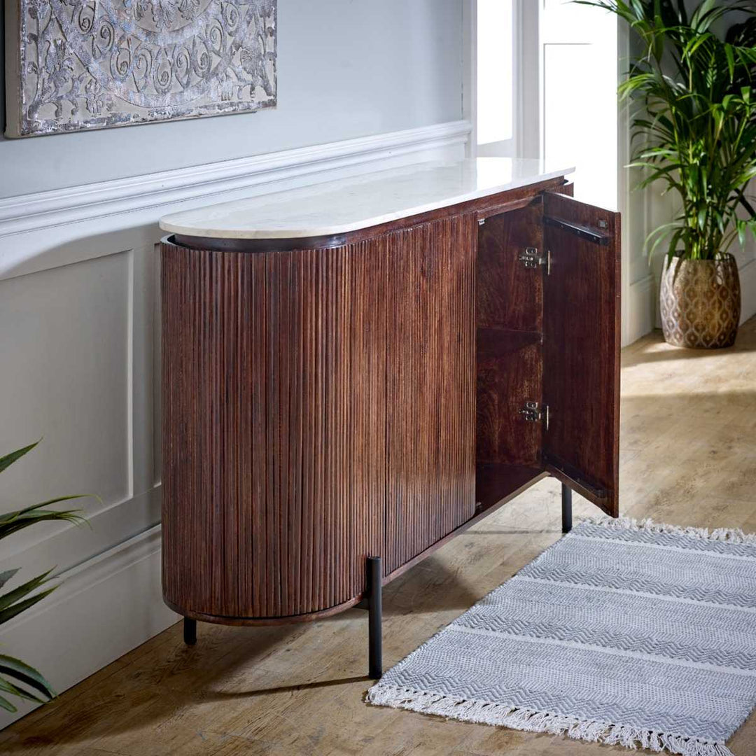 Mango Wood Sideboard With Marble Top & Metal Legs Opal