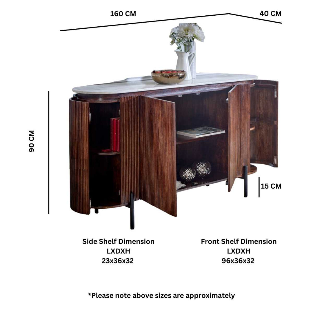 Mango Wood Sideboard With Marble Top & Metal Legs Opal