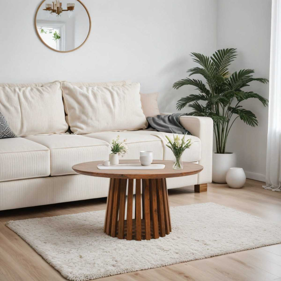 Slatted Mango Wood Round Coffee Table