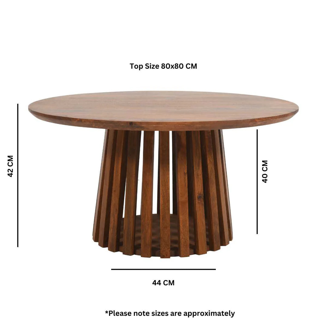 Slatted Mango Wood Round Coffee Table