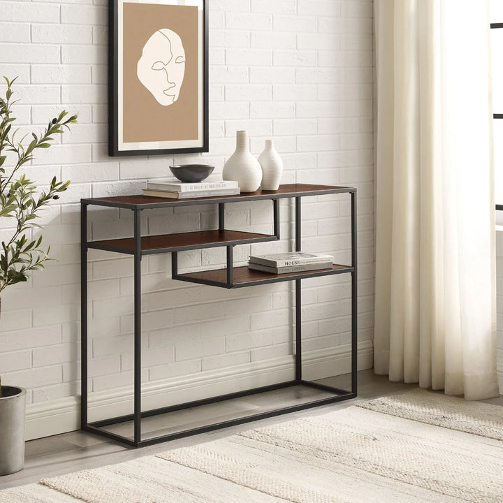 Tiered Shelf Console Table Dark Walnut/Black Padelsky