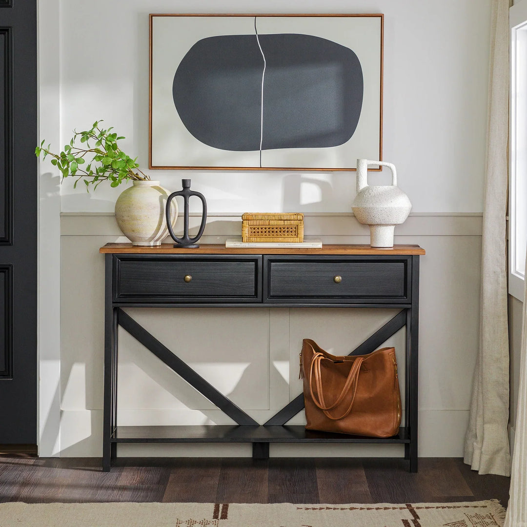 2 Drawer Console Table Rustic Oak/Black Jaquaya