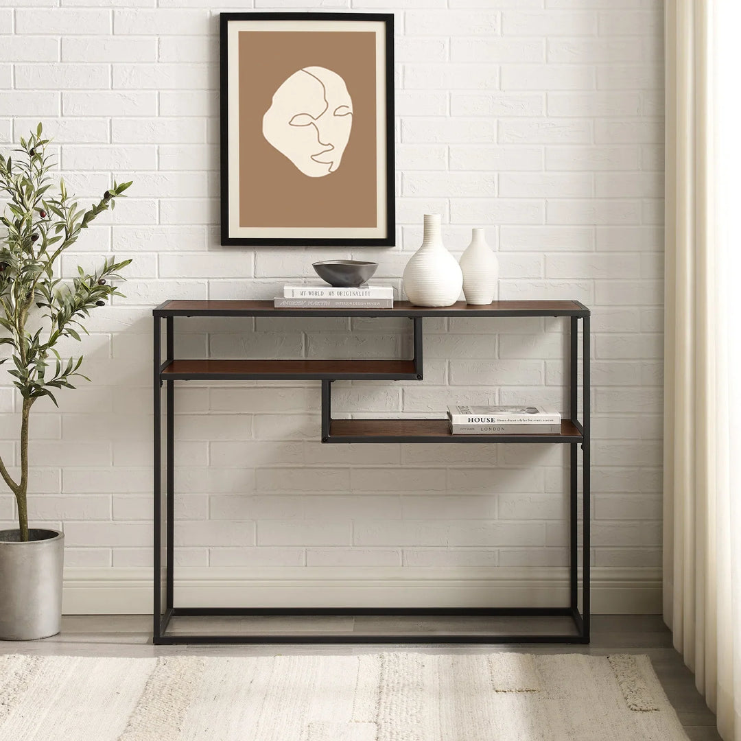 Tiered Shelf Console Table Dark Walnut/Black Padelsky