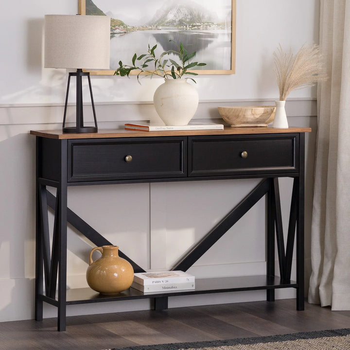 2 Drawer Console Table Rustic Oak/Black Jaquaya