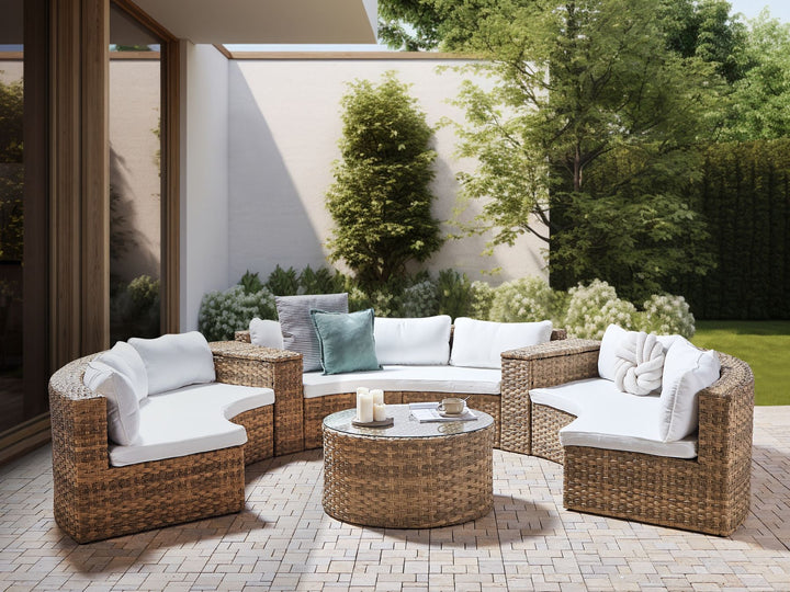 Severo 9 Seater PE Rattan Garden Lounge Set Golden Brown