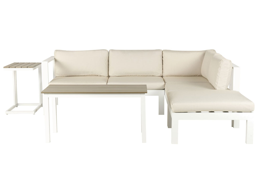 Messina 5 Seater Aluminum Garden Corner Lounge Set White with Cushions Beige