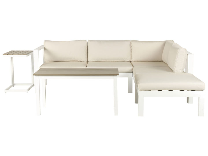 Messina 5 Seater Aluminum Garden Corner Lounge Set White with Cushions Beige