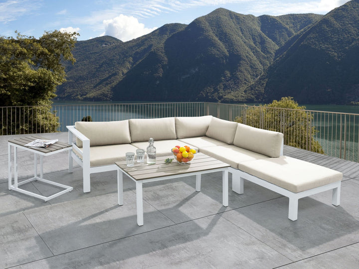 Messina 5 Seater Aluminum Garden Corner Lounge Set White with Cushions Beige