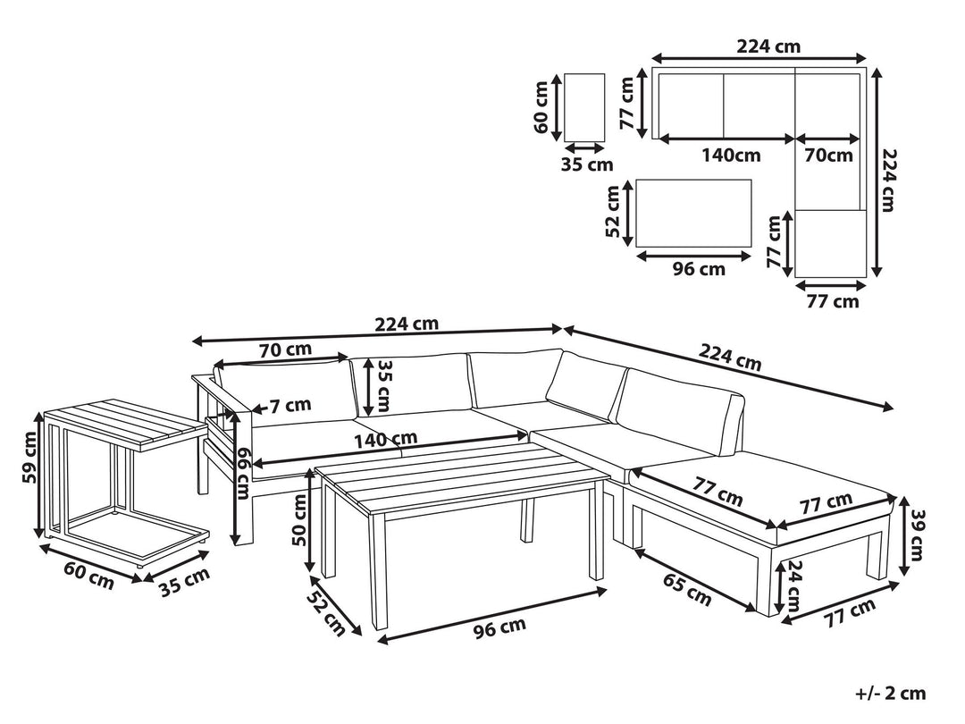 Messina 5 Seater Aluminum Garden Corner Lounge Set White with Cushions Beige