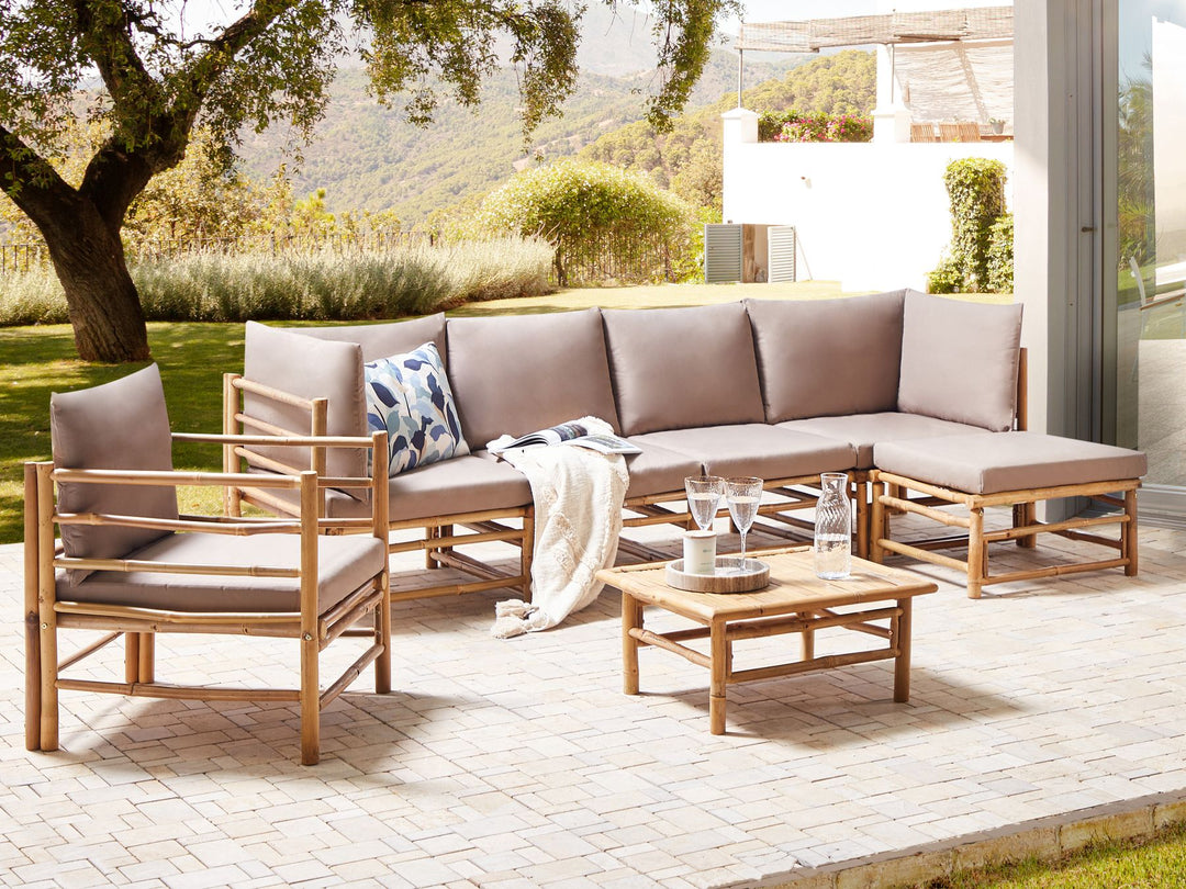 Cerreto 6 Seater Bamboo Garden Lounge Set Taupe