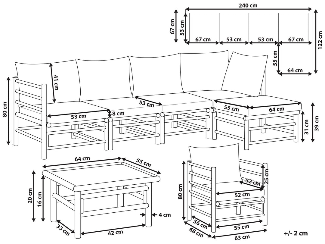 Cerreto 6 Seater Bamboo Garden Lounge Set Taupe