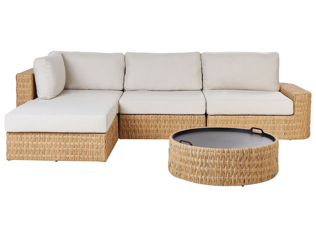 Oliveri 4 Seater PE Rattan Garden Corner Lounge Set Beige