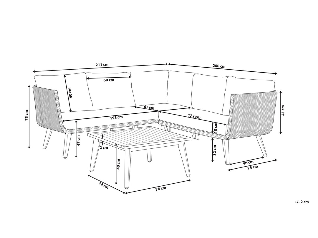 Alcamo 5 Seater Acacia Wood Garden Corner Lounge Set Black