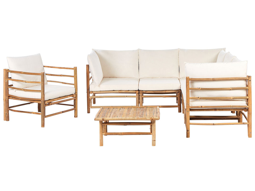 Cerreto 6 Seater Bamboo Garden Corner Lounge Set Off-White