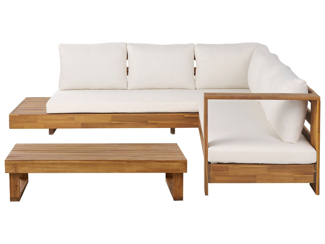 Marettimo Left Hand 5 Seater Acacia Wood Garden Corner Lounge Set with Coffee Table White