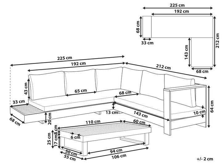 Marettimo Left Hand 5 Seater Acacia Wood Garden Corner Lounge Set with Coffee Table White