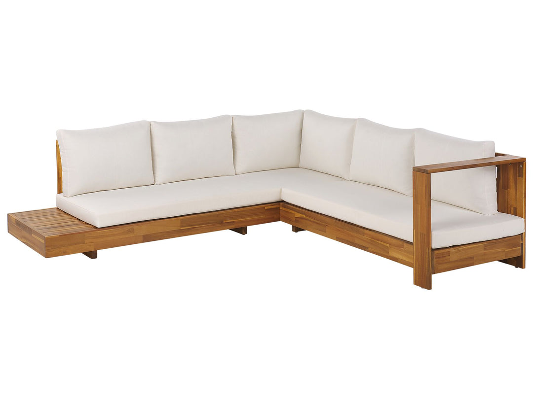 Marettimo Left Hand 5 Seater Acacia Wood Garden Corner Lounge Set with Coffee Table White