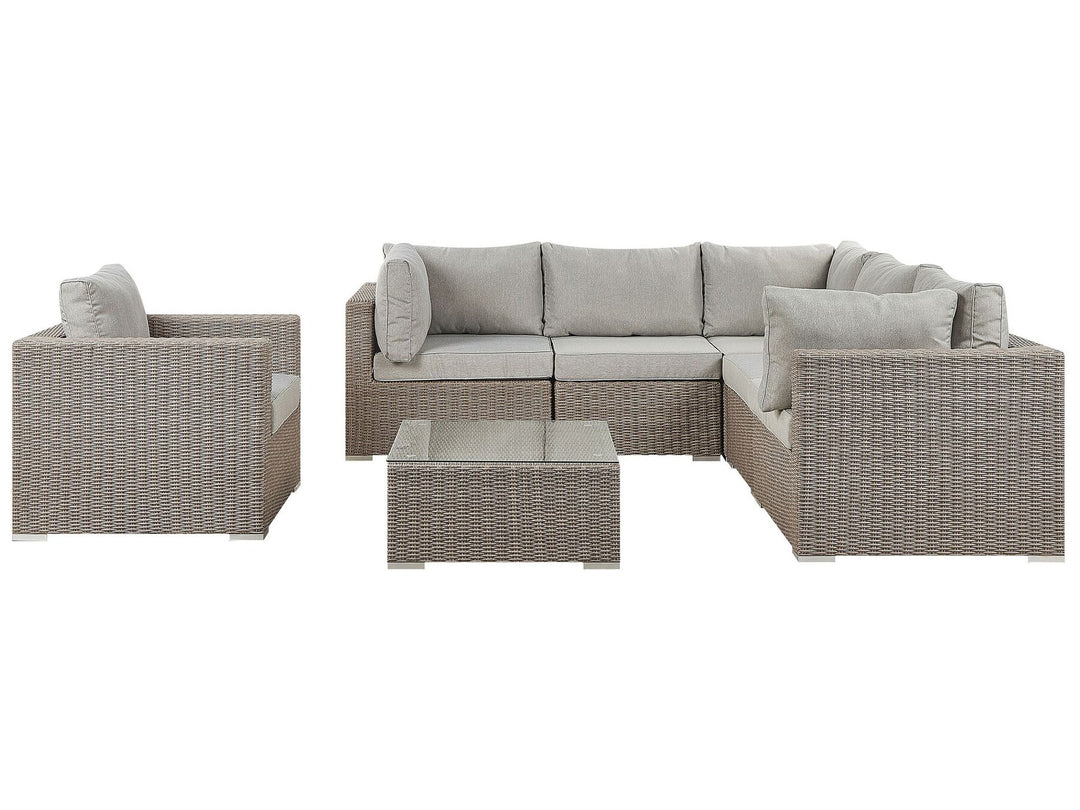 Contare Left Hand 6 Seater PE Rattan Garden Lounge Set Taupe