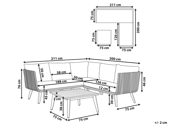 Alcamo 5 Seater Acacia Wood Garden Corner Lounge Set Beige