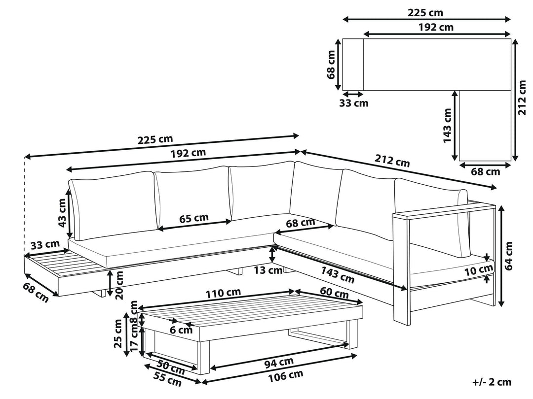 Marettimo Right Hand 5-Seater Certified Acacia Wood Garden Lounge Set White