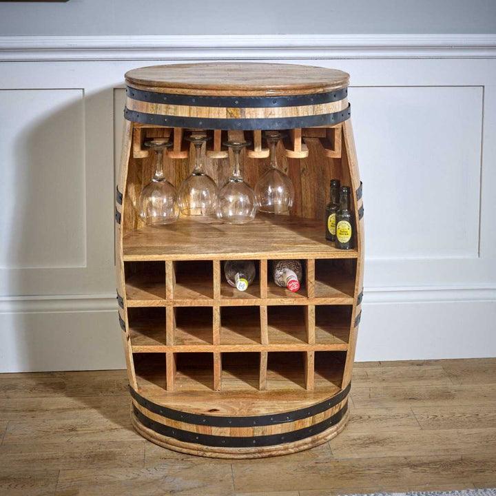 Surrey Solid Dark Wood Barrel Wine Bar Cabinet