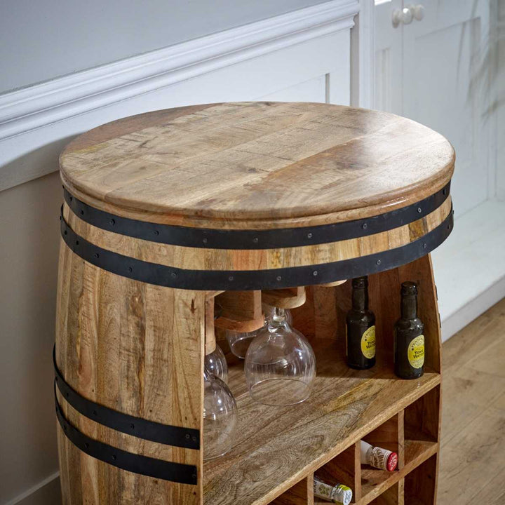 Surrey Solid Dark Wood Barrel Wine Bar Cabinet