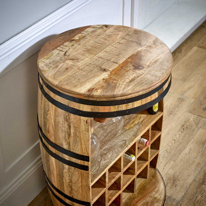 Surrey Solid Dark Wood Barrel Wine Bar Cabinet