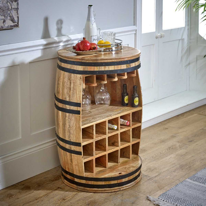 Surrey Solid Dark Wood Barrel Wine Bar Cabinet