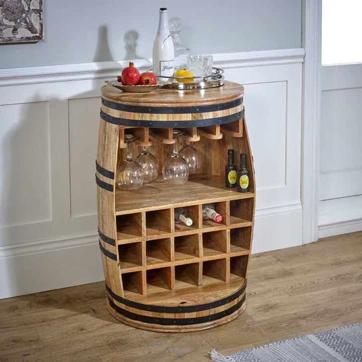 Surrey Solid Dark Wood Barrel Wine Bar Cabinet