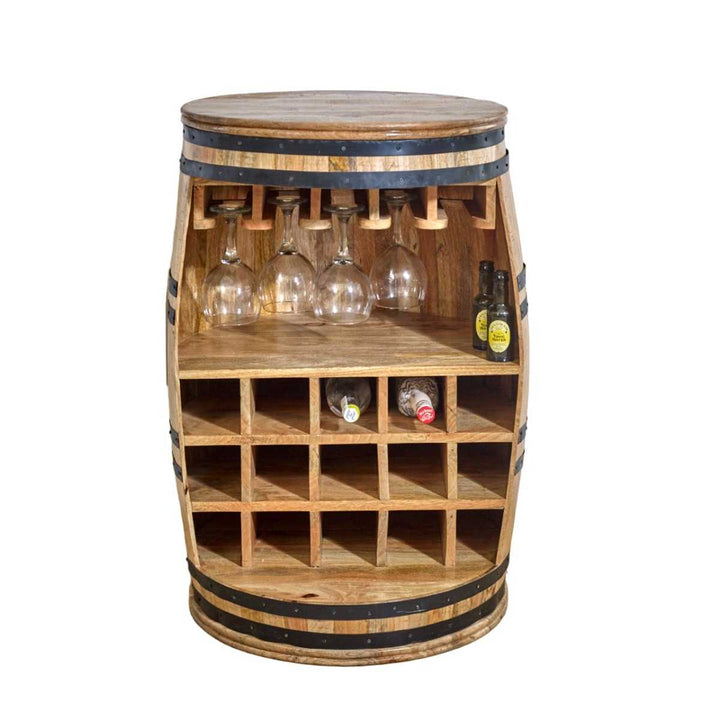 Surrey Solid Dark Wood Barrel Wine Bar Cabinet