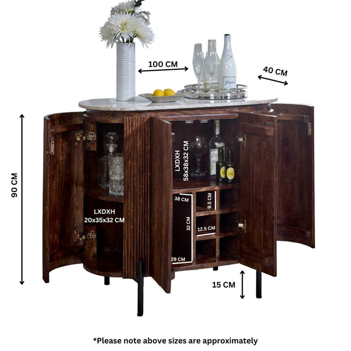 Marble Top & Metal Legs Solid Wood Sideboard/Drinks Cabinet Opal